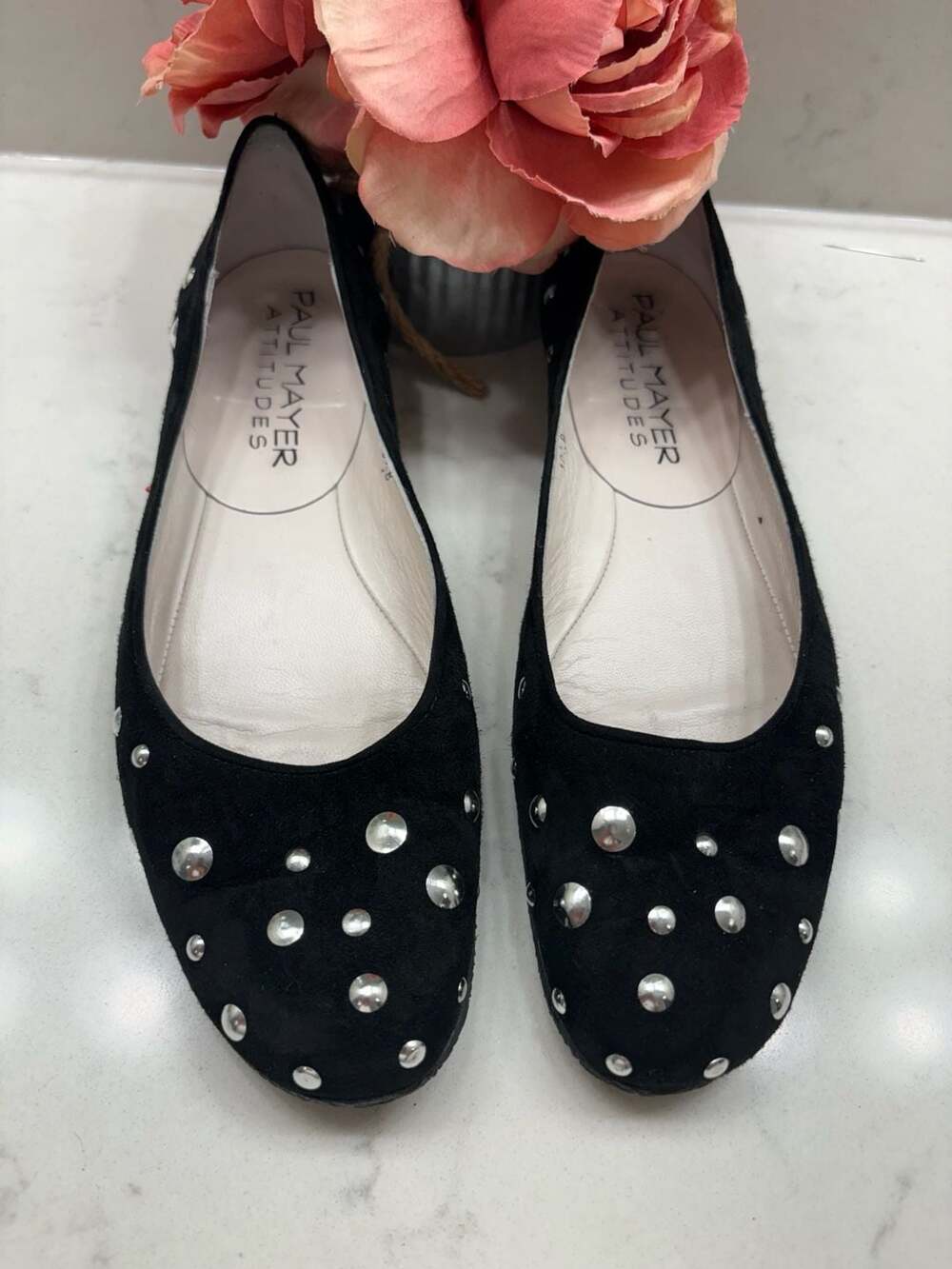 Paul Mayer Attitudes Black Suede Studded Ballet Flats